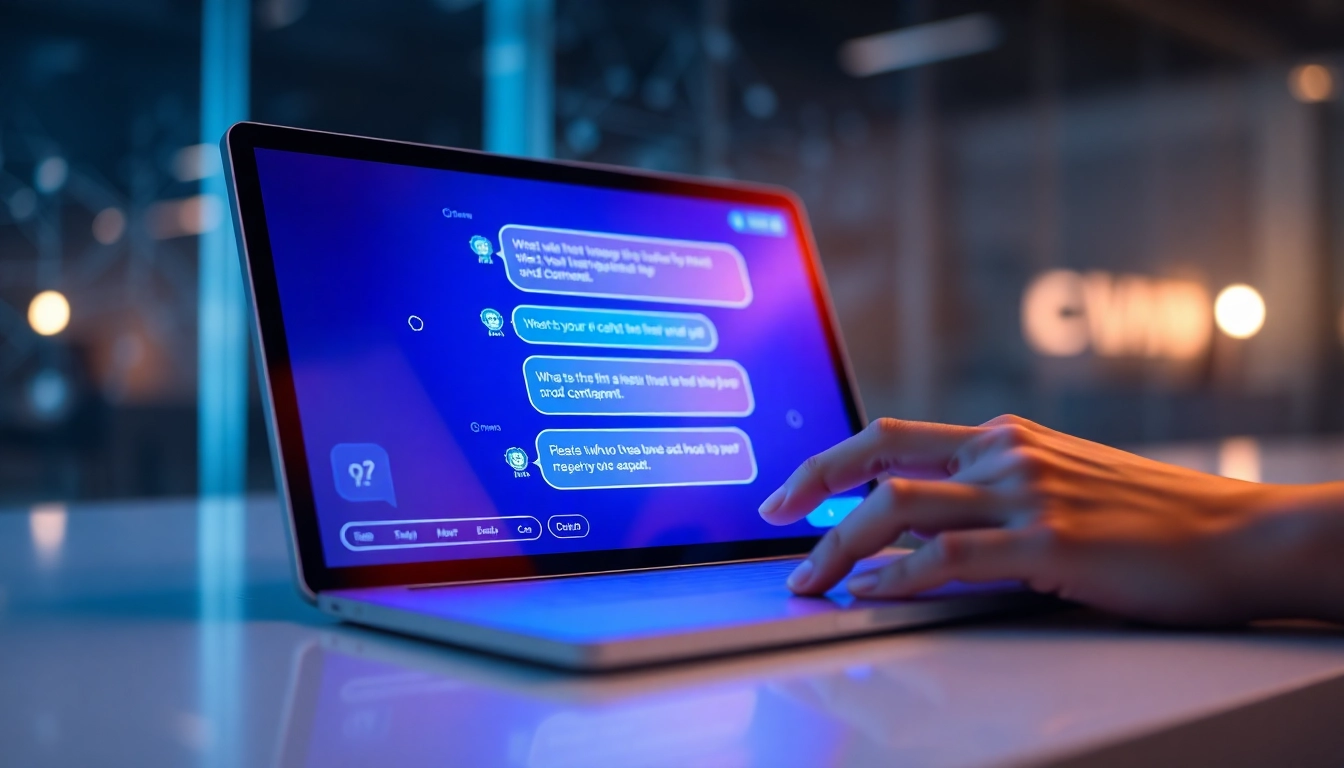 Close-up of a futuristic digital chat interface with glowing text bubbles on a sleek screen, representing AI conversation about adult interactions.