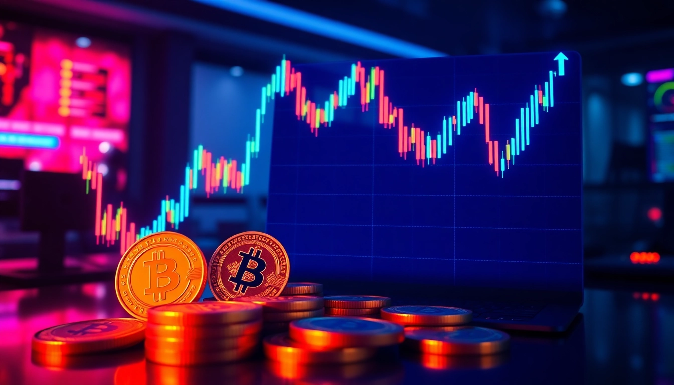 Cryptocurrency Investment Guide Visualize digital coins and market charts for smart investing.