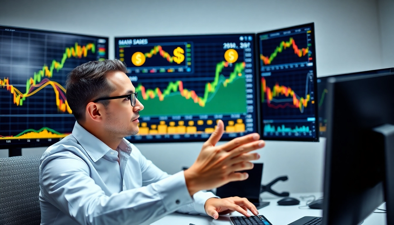 Stocks and Shares News highlighted on financial analyst's computer screen in a modern office setting